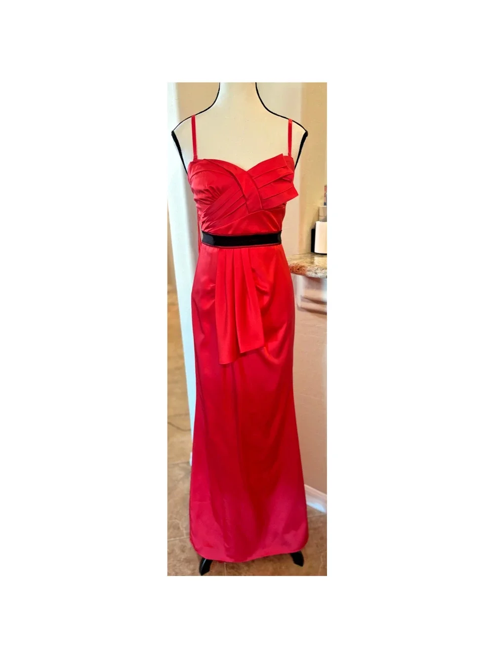 bcbg red strapless dress BCBG MAX AZRIA Red Silk Full Length Strapless Train Dress Gown Size 2